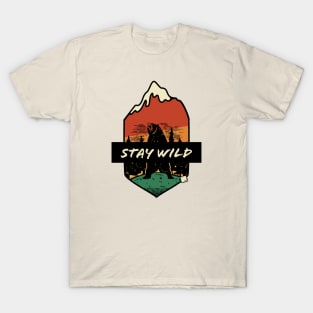 Stay Wild Grizzly Bear Vintage Adventure Patch T-Shirt